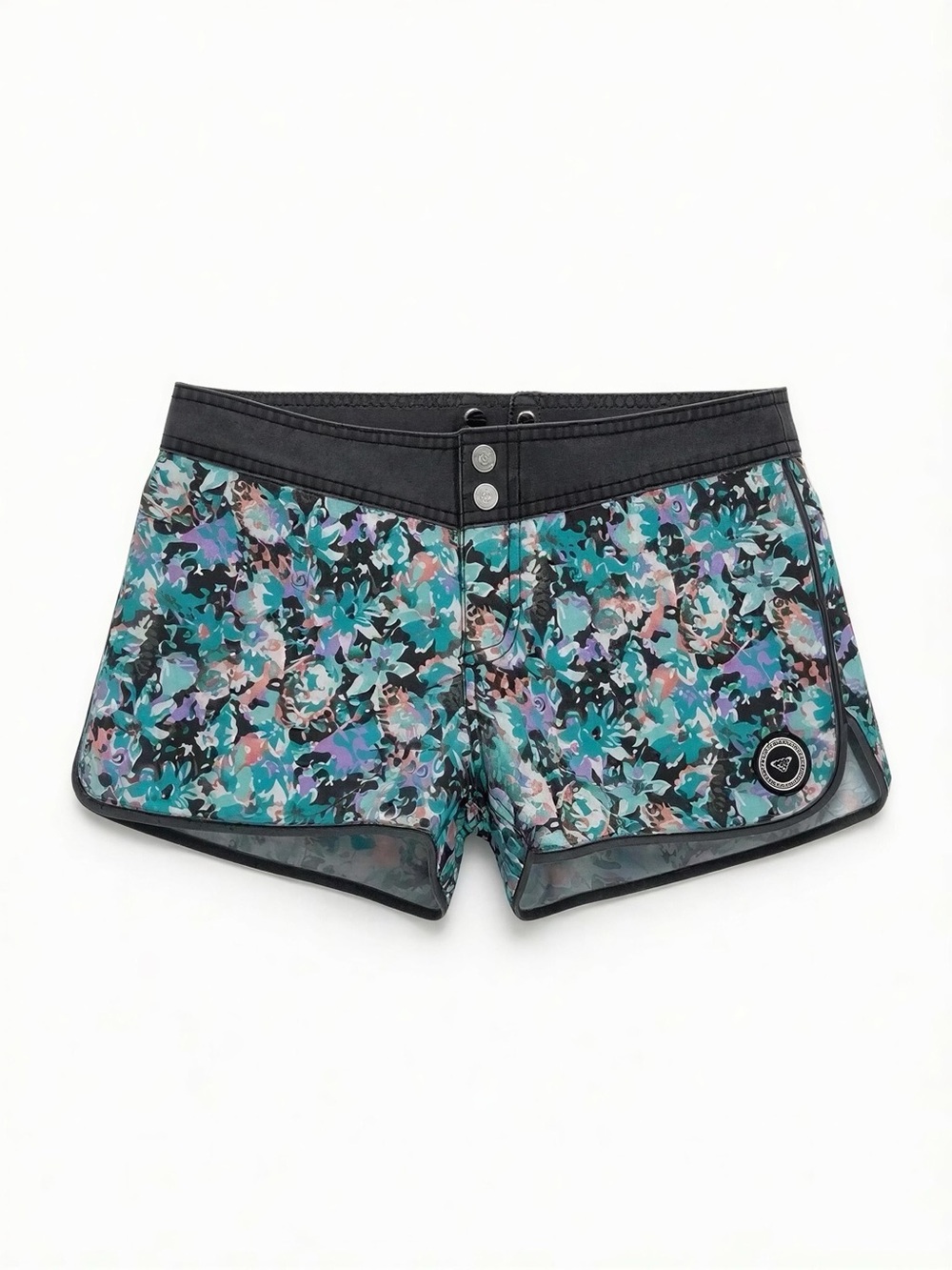 Vintage Y2K Roxy Teal Floral Swim Shorts -- 1